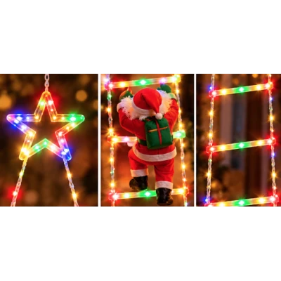 Decoratiune Scara Luminoasa de Craciun cu Mos Craciun si Steluta LED Multicolora 1.5 m 6 Trepte