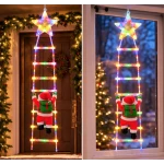 Decoratiune Scara Luminoasa de Craciun cu Mos Craciun si Steluta LED Multicolora 1.5 m 6 Trepte