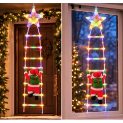 Decoratiune Scara Luminoasa de Craciun cu Mos Craciun si Steluta LED Multicolora 1.5 m 6 Trepte