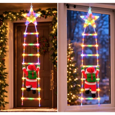 Decoratiune Scara Luminoasa de Craciun cu Mos Craciun si Steluta LED Multicolora 1.5 m 6 Trepte
