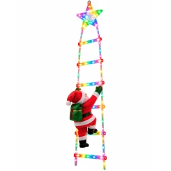 Decoratiune Scara Luminoasa de Craciun cu Mos Craciun si Steluta LED Multicolora 1.5 m 6 Trepte