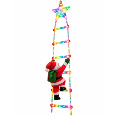 Decoratiune Scara Luminoasa de Craciun cu Mos Craciun si Steluta LED Multicolora 1.5 m 6 Trepte
