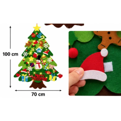 Brad de Craciun din Fetru pentru Copii cu 32 de Decoratiuni Detasabile 100 × 70 cm