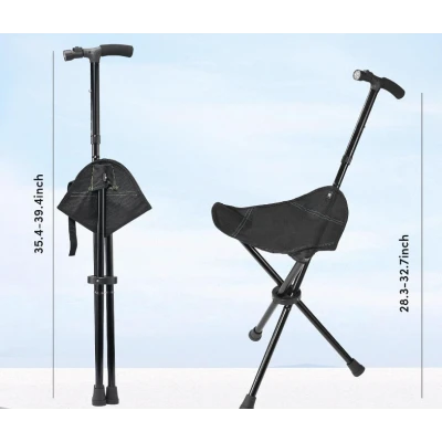 Baston Multifunctional Pliabil cu Scaun Integrat lanterna LED si maner ergonomic pentru Sprijin si Odihna