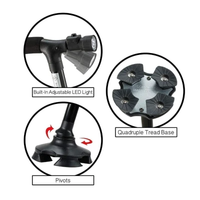 Baston Multifunctional Pliabil cu Scaun Integrat lanterna LED si maner ergonomic pentru Sprijin si Odihna
