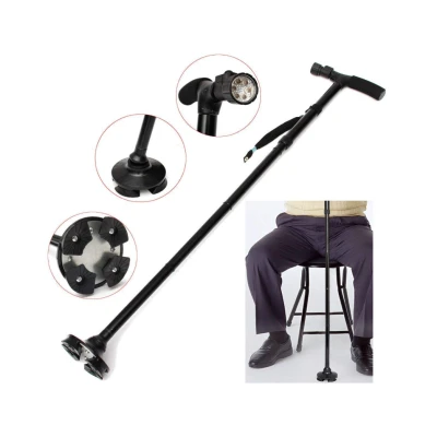 Baston Multifunctional Pliabil cu Scaun Integrat lanterna LED si maner ergonomic pentru Sprijin si Odihna