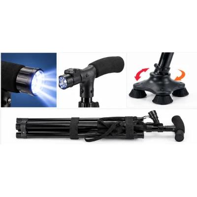 Baston Multifunctional Pliabil cu Scaun Integrat lanterna LED si maner ergonomic pentru Sprijin si Odihna