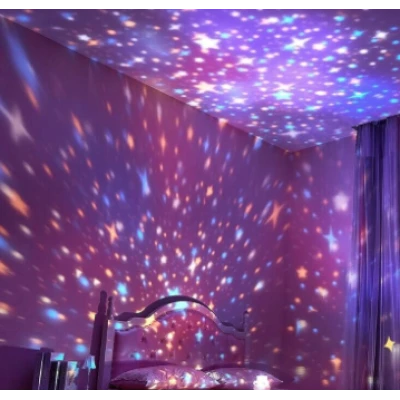 Lampa de Veghe LED cu Proiector de Stele si Carusel cu Iepurasi USB