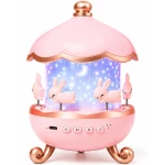 Lampa de Veghe LED cu Proiector de Stele si Carusel cu Iepurasi USB