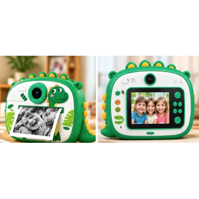 Aparat Foto Instant pentru Copii Model DINOZAUR VERDE cu Imprimare Foto