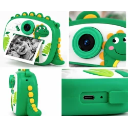 Aparat Foto Instant pentru Copii Model DINOZAUR VERDE cu Imprimare Foto