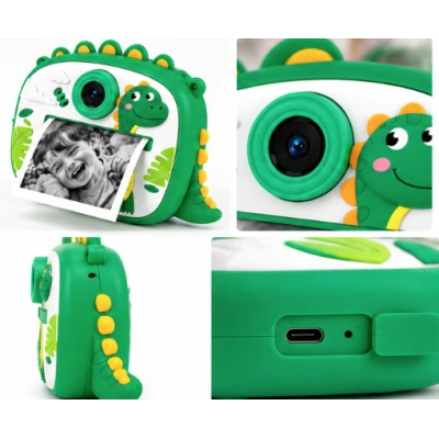 Aparat Foto Instant pentru Copii Model DINOZAUR VERDE cu Imprimare Foto