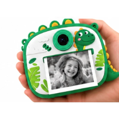 Aparat Foto Instant pentru Copii Model DINOZAUR VERDE cu Imprimare Foto