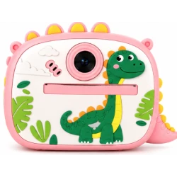 Aparat Foto Instant pentru Copii Model DINOZAUR ROZ cu Imprimare Foto