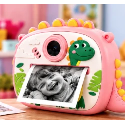 Aparat Foto Instant pentru Copii Model DINOZAUR ROZ cu Imprimare Foto