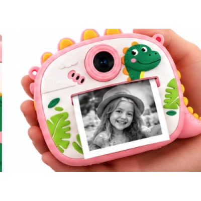 Aparat Foto Instant pentru Copii Model DINOZAUR ROZ cu Imprimare Foto