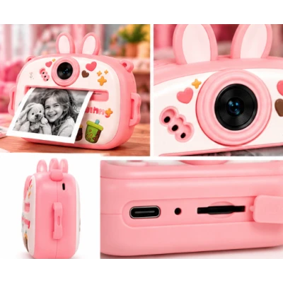 Aparat Foto Instant IEPURAS pentru Copii Sweet Bunny ROZ cu Imprimare Termica