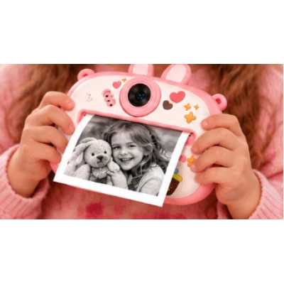 Aparat Foto Instant IEPURAS pentru Copii Sweet Bunny ROZ cu Imprimare Termica