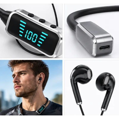 Casti Bluetooth Wireless KL 50 cu Banda Flexibila Ecran LED sport