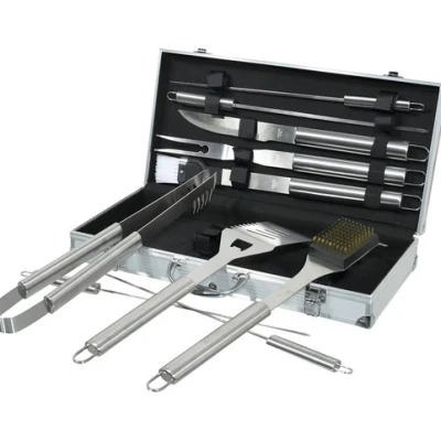 Set 11 Ustensile pentru Gratar din Inox cu Valiza Eleganta pentru Depozitare