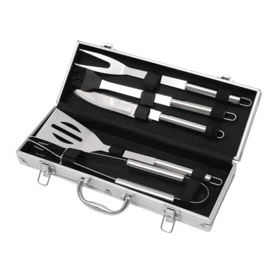 Set 5 Ustensile pentru Gratar din Inox cu Valiza de Depozitare din Aluminiu