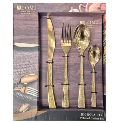 Set de 24 tacamuri din otel inoxidabil finisaj AURIU CU MODEL pentru 6 persoane