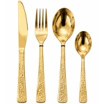 Set de 24 tacamuri din otel inoxidabil finisaj AURIU CU MODEL pentru 6 persoane