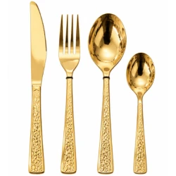 Set de 24 tacamuri din otel inoxidabil finisaj AURIU CU MODEL pentru 6 persoane