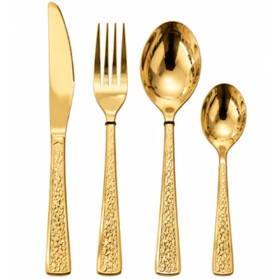 Set de 24 tacamuri din otel inoxidabil finisaj AURIU CU MODEL pentru 6 persoane