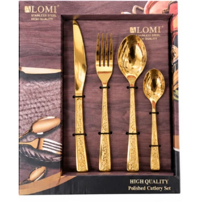Set de 24 tacamuri din otel inoxidabil finisaj AURIU CU MODEL pentru 6 persoane