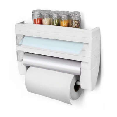 Suport de perete multifunctional 3 in 1 pentru folie alimentara folie de aluminiu si rola de hartie