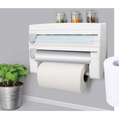 Suport de perete multifunctional 3 in 1 pentru folie alimentara folie de aluminiu si rola de hartie