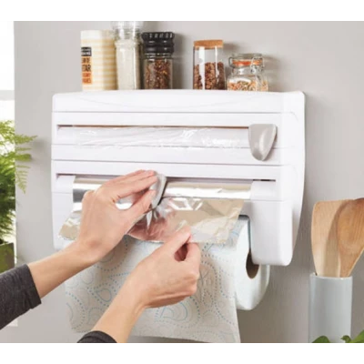 Suport de perete multifunctional 3 in 1 pentru folie alimentara folie de aluminiu si rola de hartie