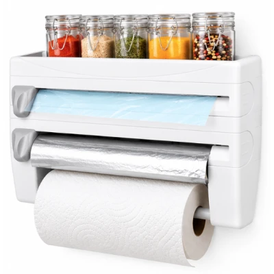 Suport de perete multifunctional 3 in 1 pentru folie alimentara folie de aluminiu si rola de hartie