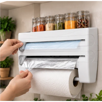 Suport de perete multifunctional 3 in 1 pentru folie alimentara folie de aluminiu si rola de hartie