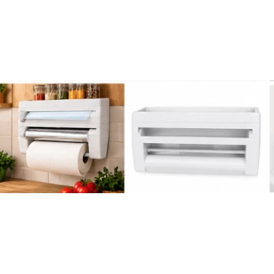 Suport de perete multifunctional 3 in 1 pentru folie alimentara folie de aluminiu si rola de hartie