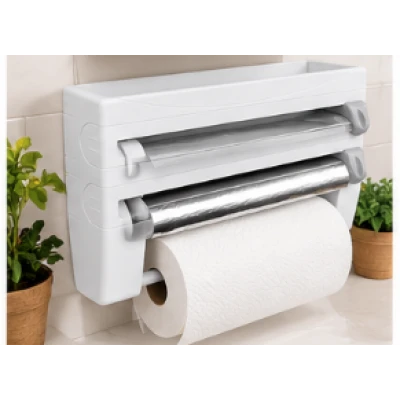 Suport de perete multifunctional 3 in 1 pentru folie alimentara folie de aluminiu si rola de hartie