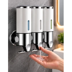 Dispenser de sapun 3 IN 1 montat pe perete set dispenser gel de dus sampon balsam ABS pentru baie si bucatarie