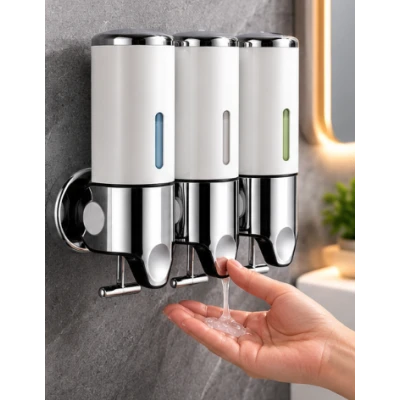 Dispenser de sapun 3 IN 1 montat pe perete set dispenser gel de dus sampon balsam ABS pentru baie si bucatarie