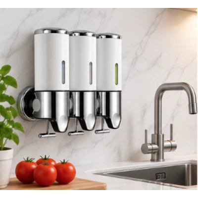 Dispenser de sapun 3 IN 1 montat pe perete set dispenser gel de dus sampon balsam ABS pentru baie si bucatarie