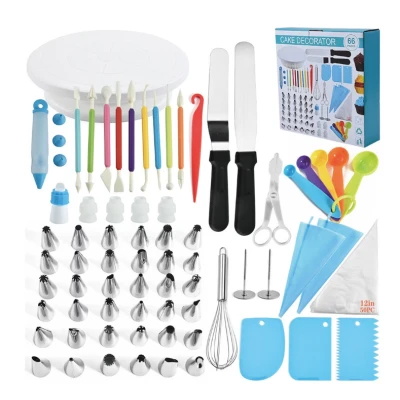 Set profesional pentru decorarea prajiturilor si torturilor 66 de piese cu posuri duiuri si accesorii pentru patiserie