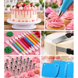 Set profesional pentru decorarea prajiturilor si torturilor 66 de piese cu posuri duiuri si accesorii pentru patiserie