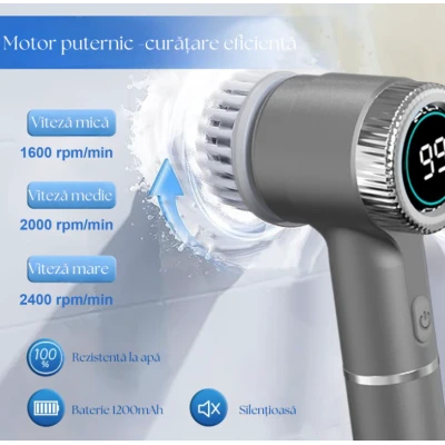 Perie electrica rotativa multifunctionala pentru curatenie cu 5 capete interschimbabile 3 viteze