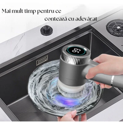 Perie electrica rotativa multifunctionala pentru curatenie cu 5 capete interschimbabile 3 viteze