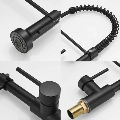 Baterie chiuveta bucatarie neagra cu pipa flexibila tip arc cap extensibil si functie dubla 46cm