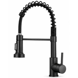 Baterie chiuveta bucatarie neagra cu pipa flexibila tip arc cap extensibil si functie dubla 46cm