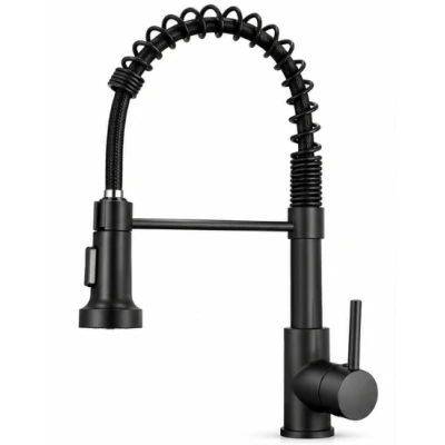 Baterie chiuveta bucatarie neagra cu pipa flexibila tip arc cap extensibil si functie dubla 46cm