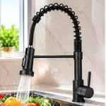 Baterie chiuveta bucatarie neagra cu pipa flexibila tip arc cap extensibil si functie dubla 46cm