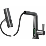 Baterie de bucatarie si baie cu dus extractibil display LED digital 3 moduri de curgere gri antracit