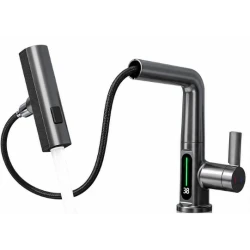 Baterie de bucatarie si baie cu dus extractibil display LED digital 3 moduri de curgere gri antracit
